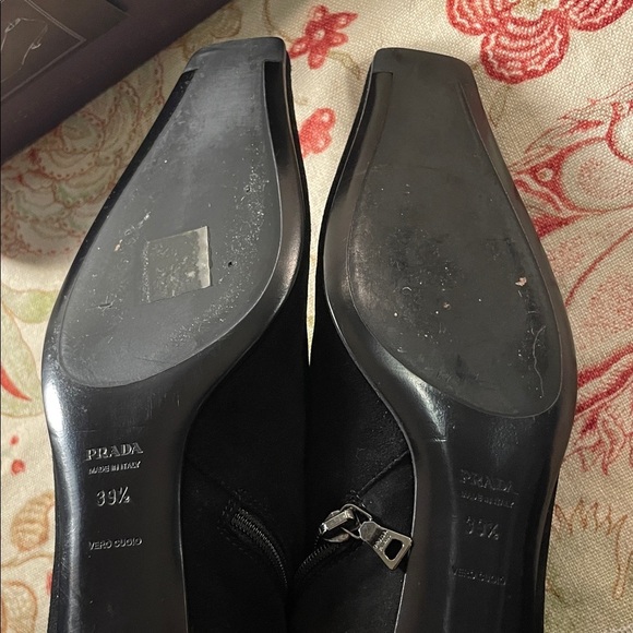 Prada Sleek Black Suede Kitten Heel Semi Square Ankle Booties Bags & Box - Picture 9 of 12